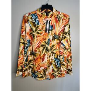 Investments NWT Stretch Linen Tropical Floral Relaxed Fit Shirt - Size 2X, Beach